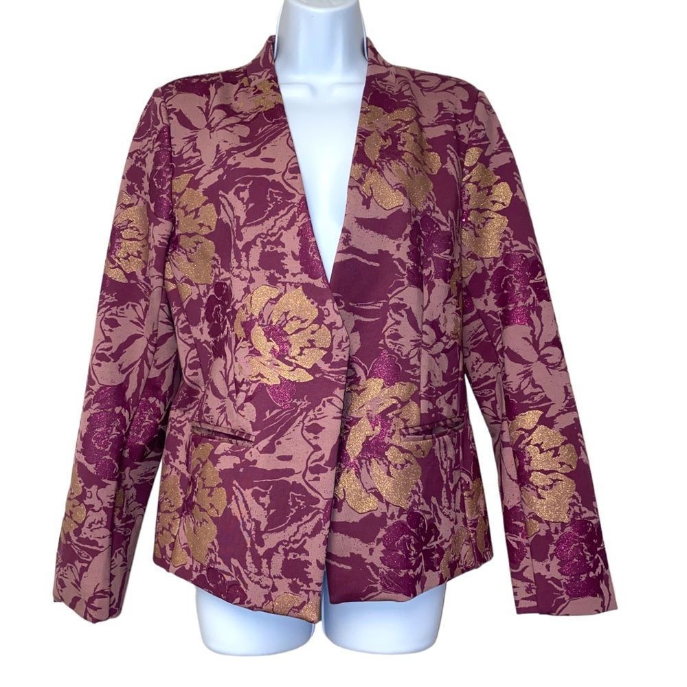 Soft Surroundings Purple and Gold Floral Blazer & Pants - Picture 3 of 16